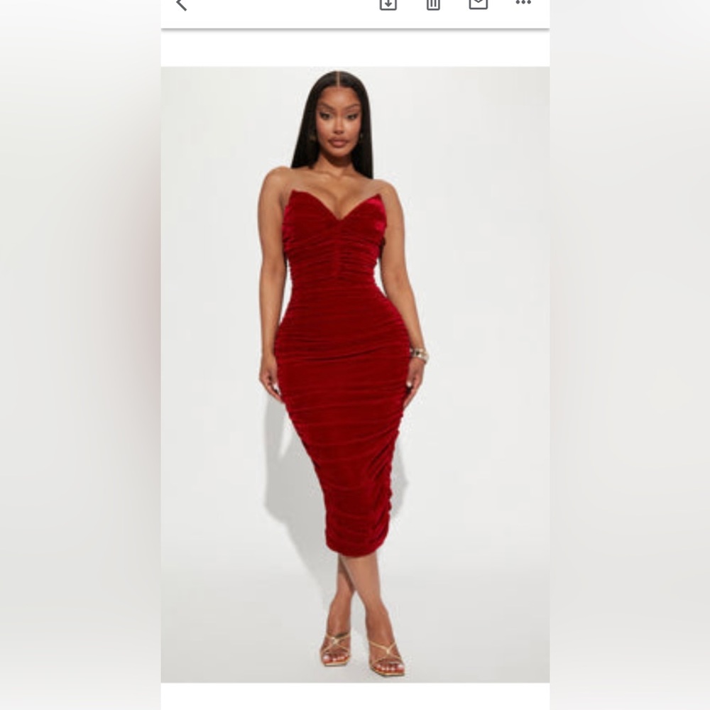 Red velvet midi dress